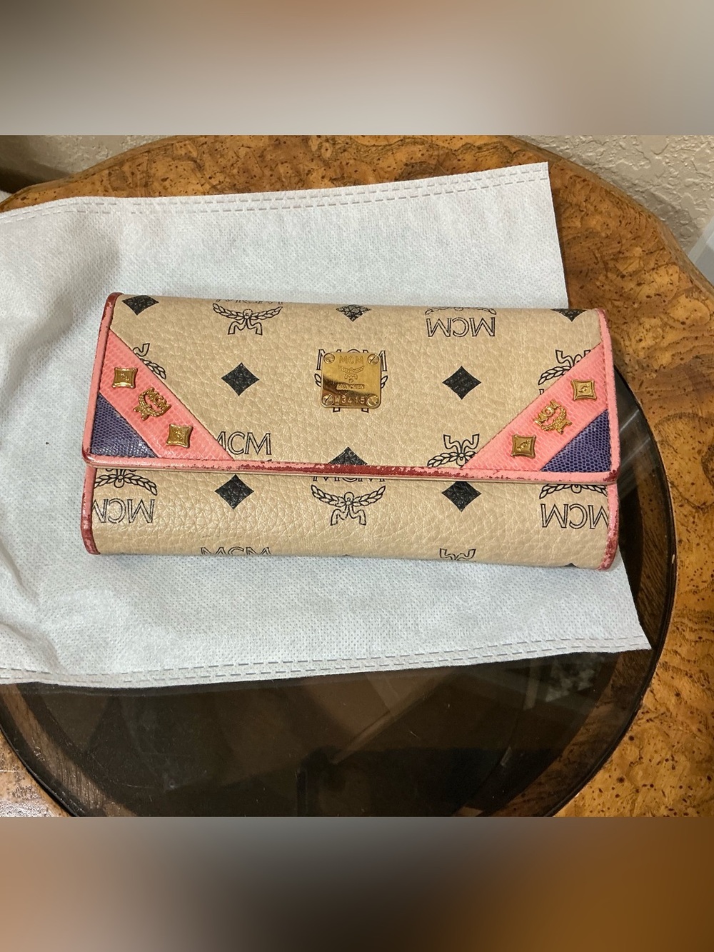 MCM Visetos Lizard Continental Trifold Wallet